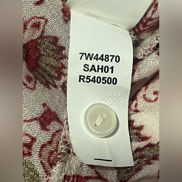 Lucky Brand Women’s Red & Cream Floral Paisley Tie- Neck L S Top  Blouse Size L - Picture 8 of 14